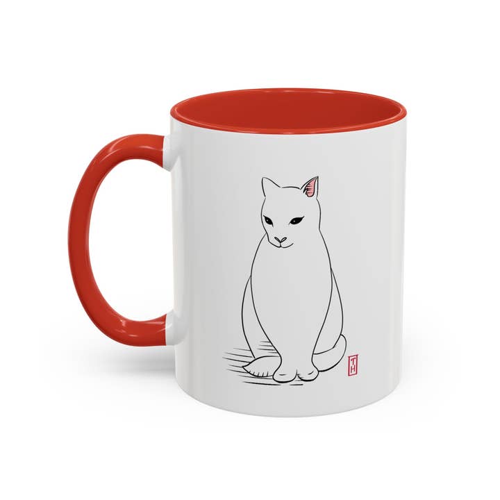 Mug, Sleek White Cat Accent Coffee Mug (11, 15oz), Cute Cat Lover Gift, Kitty Ceramic Cup, Animal Mug, Unique Cat Design Cup, Cat Mom for wholesale by Terry Heath Art