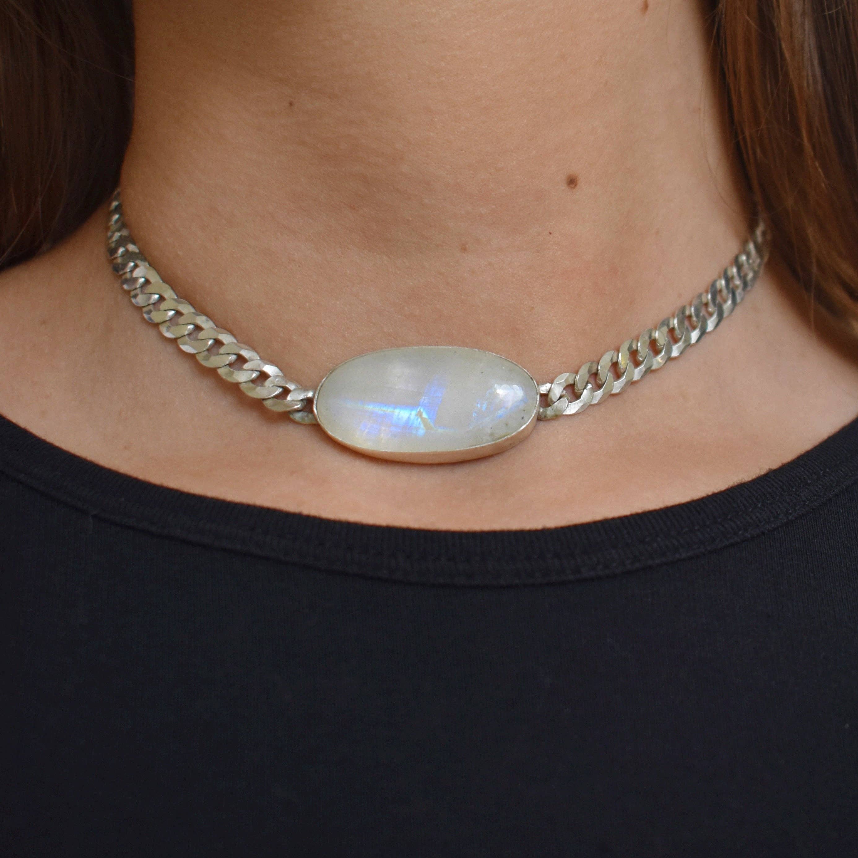 Laura Mar Jewelry - Wholesale Pendant/Charm Necklace - moonstone layering necklace in curb or paperclip sterling silver chain1