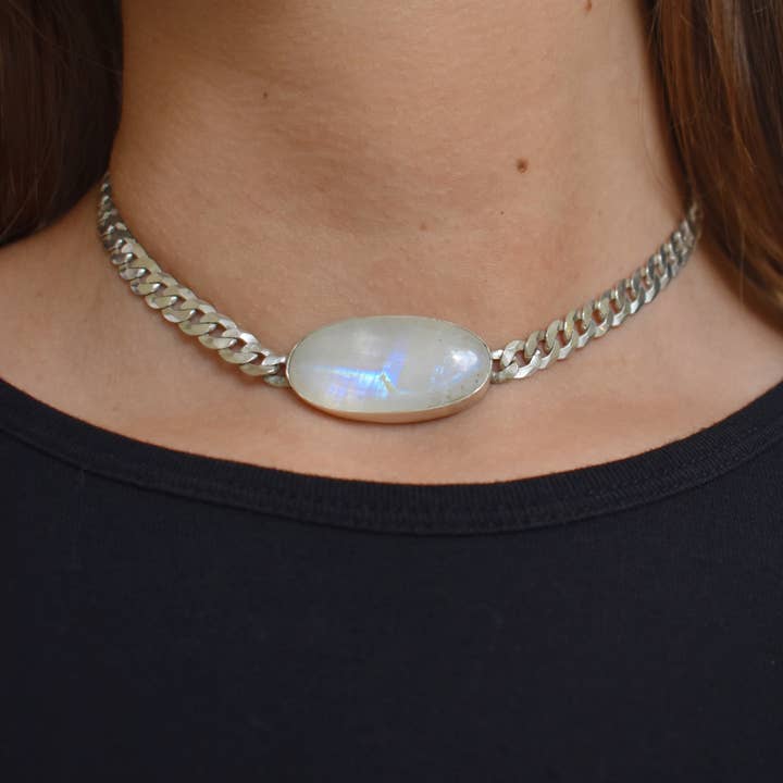 Laura Mar Jewelry - Wholesale Pendant/Charm Necklace - moonstone layering necklace in curb or paperclip sterling silver chain1