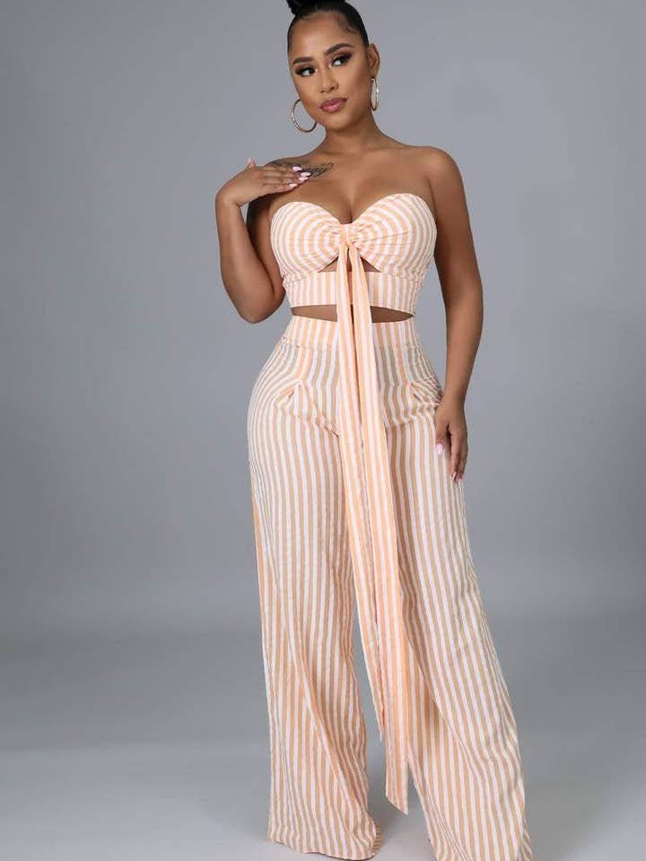 Flarix - Wholesale Top & Pant Set (NOT Loungewear) - Women's - striped tube top wide leg pants set5