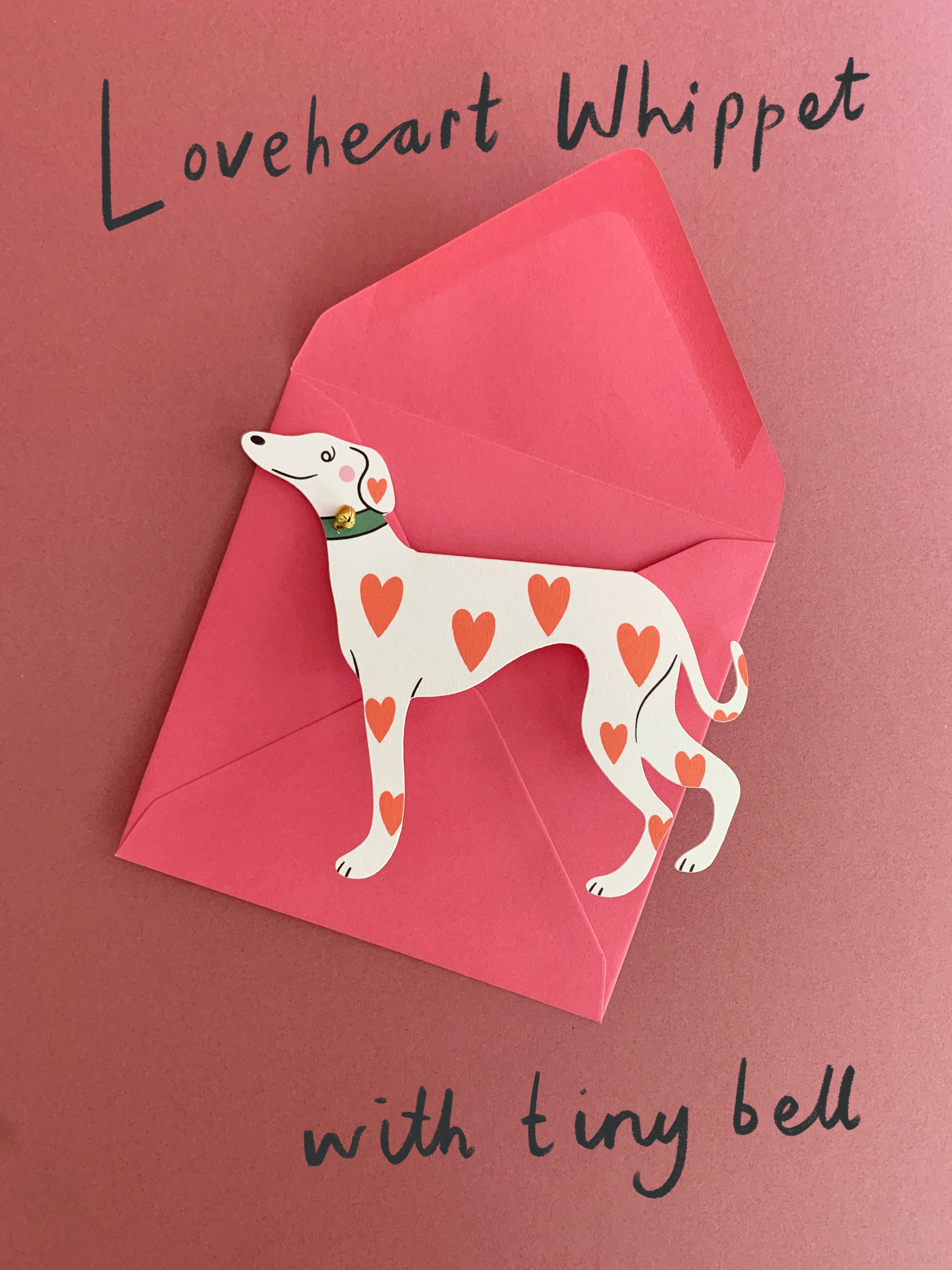 Loveheart Whippet Dog Greeting Card for wholesale by Kitty Kenda Papergoods