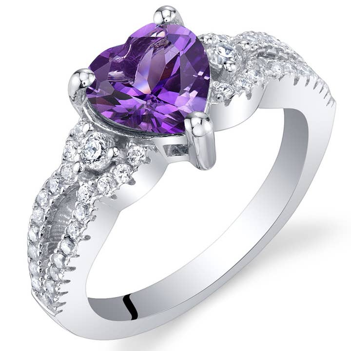 Amethyst Heart Shape Sterling Silver Ring Size 5 por atacado de Peliani