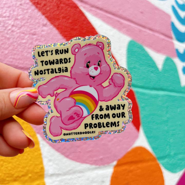NatterDoodle - Wholesale Sticker - Let's Run Towards Nostalgia Funny Care Bear 1980s Sticker