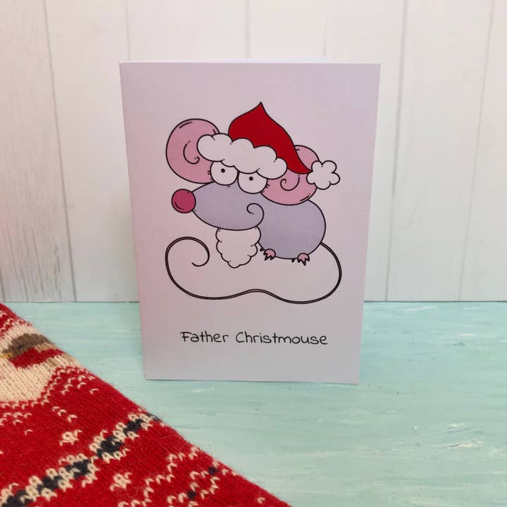 Father Christmouse Greeting Card for wholesale by Quack Animal Art