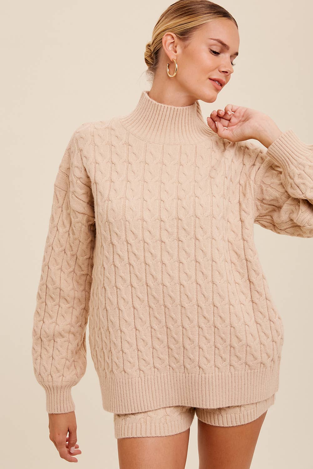 Listicle - Wholesale Lounge Set - Women's - Cable Knit Mock Neck Sweater Set LWSET01313