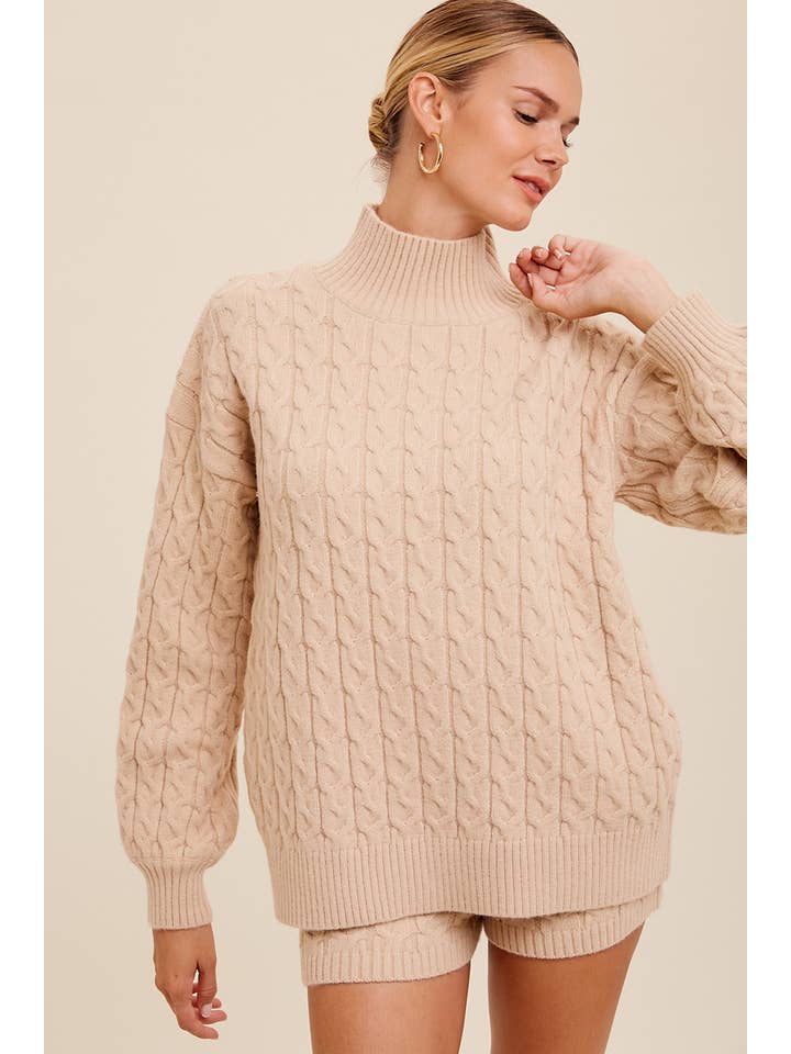 Listicle - Wholesale Lounge Set - Women's - Cable Knit Mock Neck Sweater Set LWSET01313