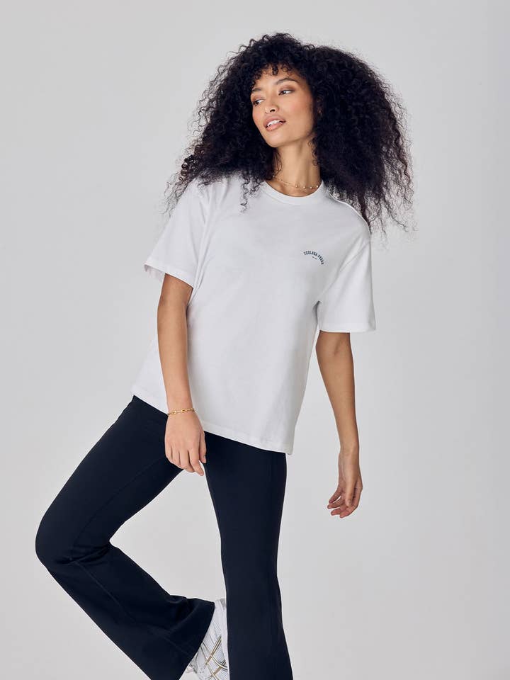 Organic Cotton Embossed Logo T-Shirt - White & Blue for wholesale by Chelsea Peers