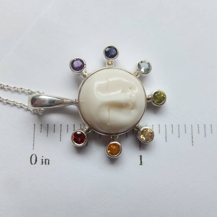 Ajmer by Jodi - Wholesale Individual Charm/Pendant - Moon Face Chakra Pendant in sterling silver ~ 7 faceted gems7