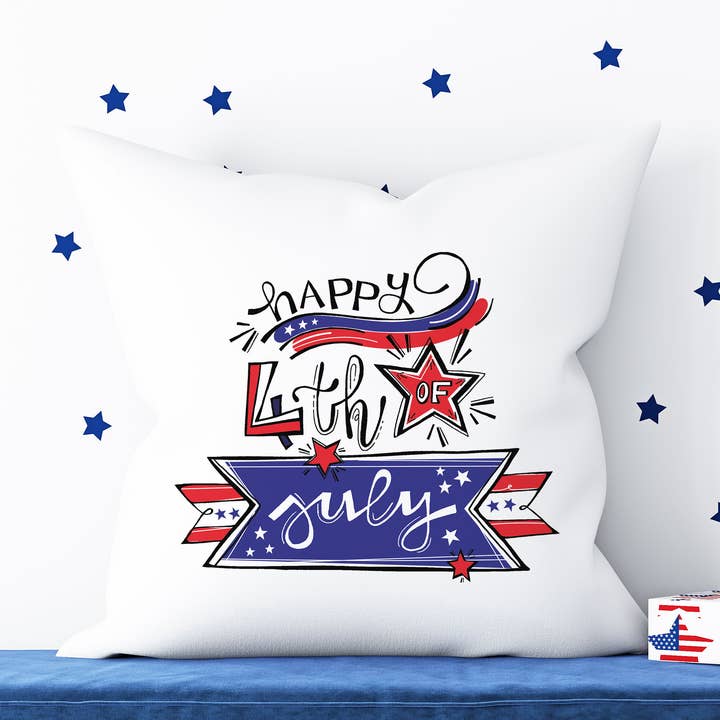 Canary Road - Vente Coussin décoratif - Coussin Happy 4th of July, décor patriotique rouge, blanc et bleu
