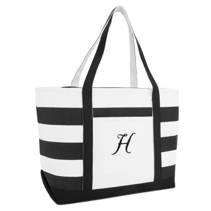 Dalix - Wholesale Tote bag – Women's - DALIX Womens Personalized Striped Tote Bag Black Letter A-Z27