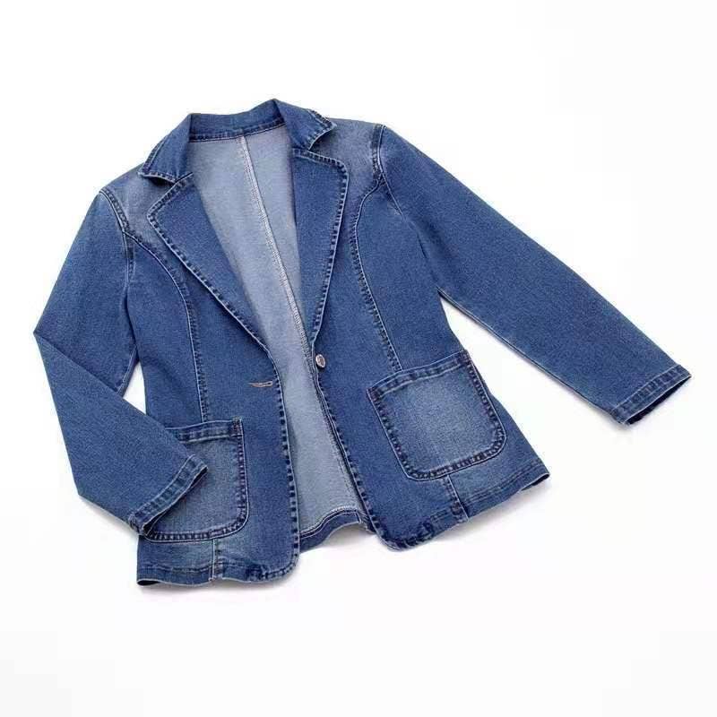 Bleu 8855# Veste en jean bleu simple pour femmes avec effet 3D en vente sur Faire3