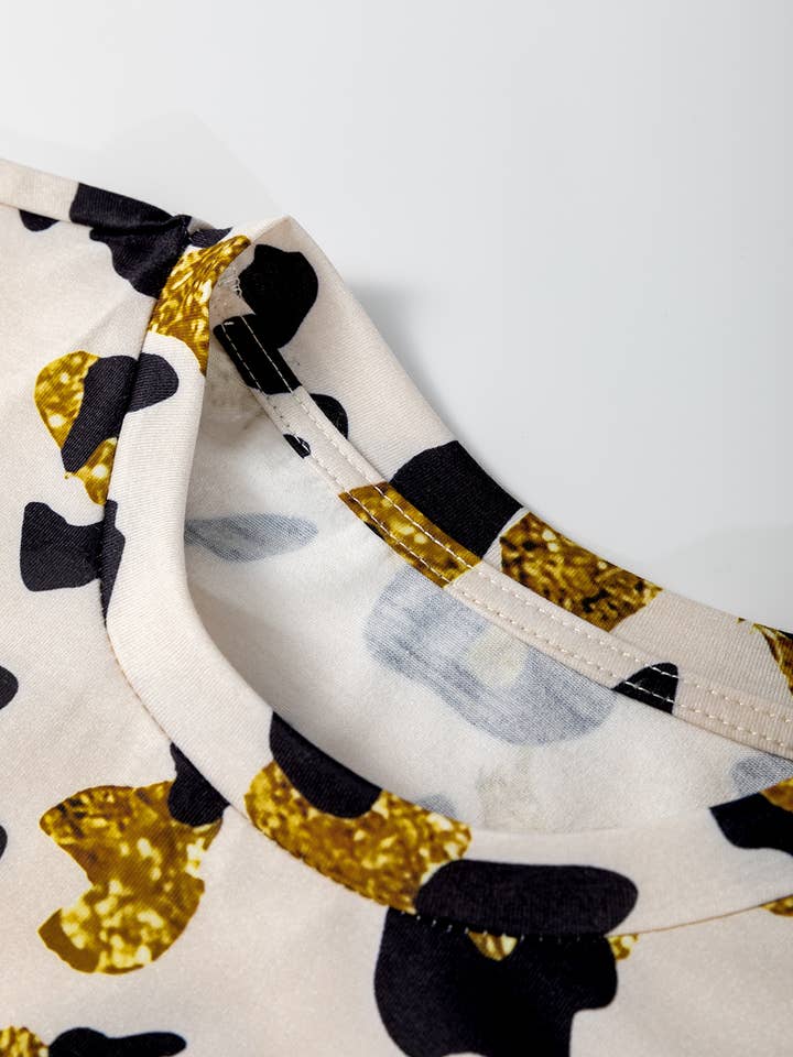Apricot Leopard Print Round Neck Casual T Shirt for wholesale on Faire