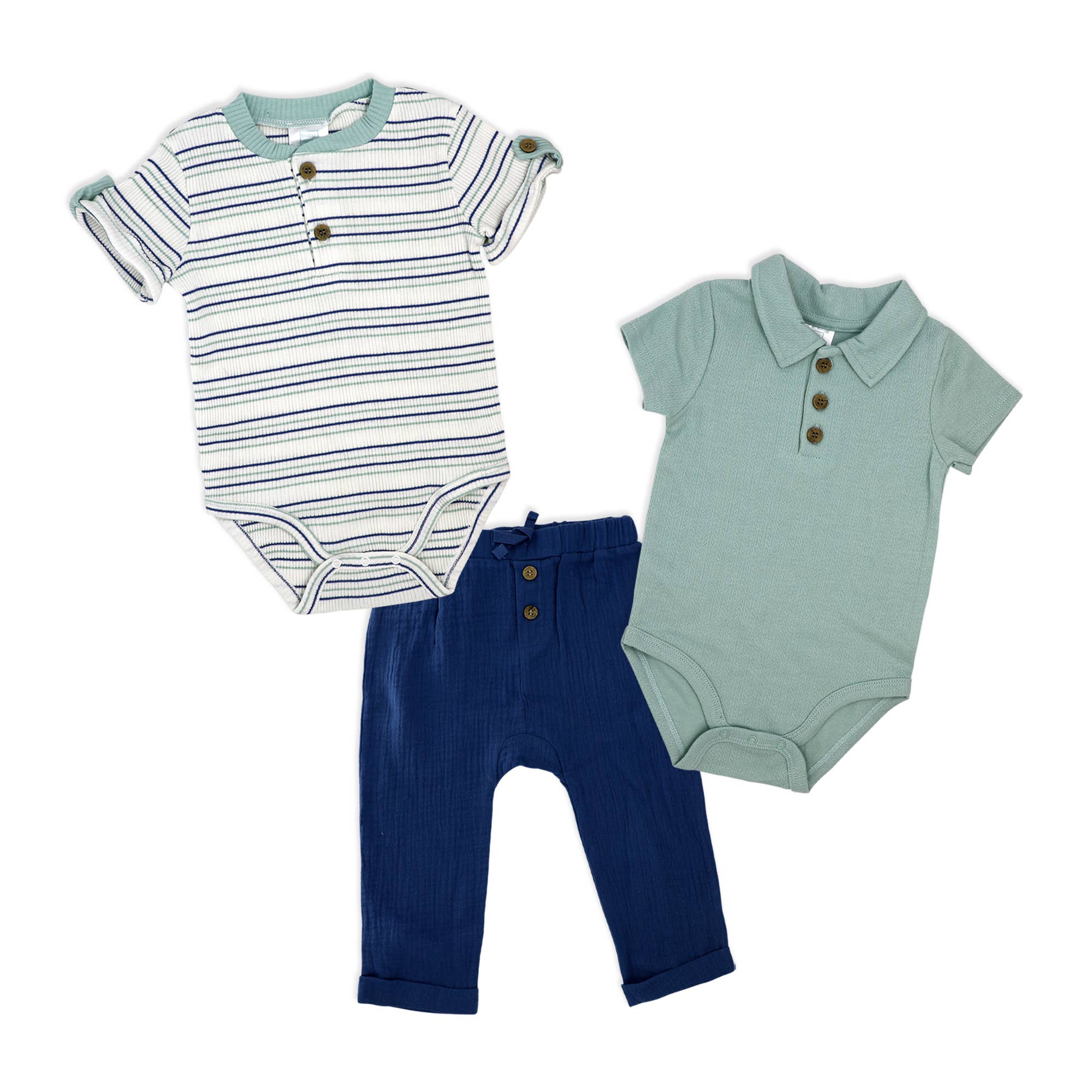 Rose Textiles - Vente Ensemble de vêtements – bébé - Ensemble de pantalons 3 pièces pour garçons : bleu aqua