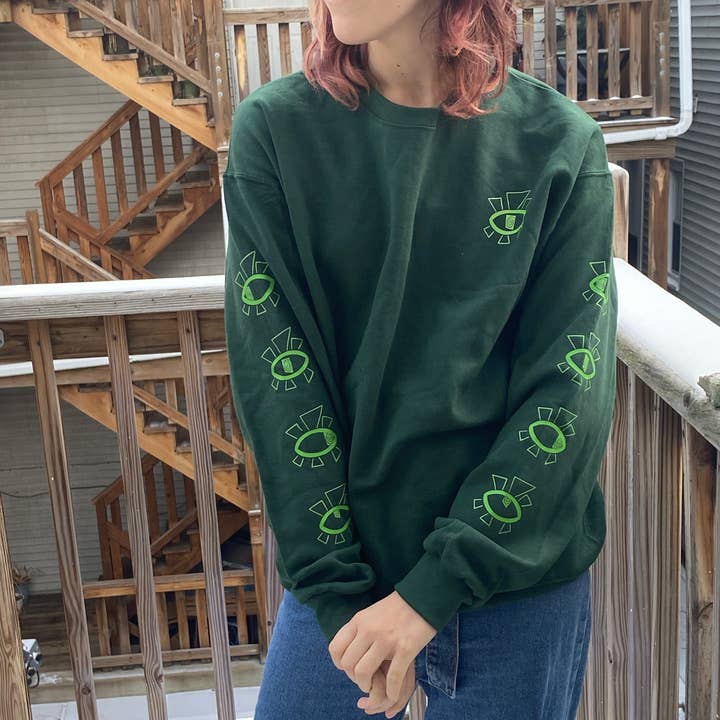 AstroManatee Shop - Wholesale Graphic Sweatshirt - Women's - Green Eye Sweater // Spooky Green Alternative Sweater0