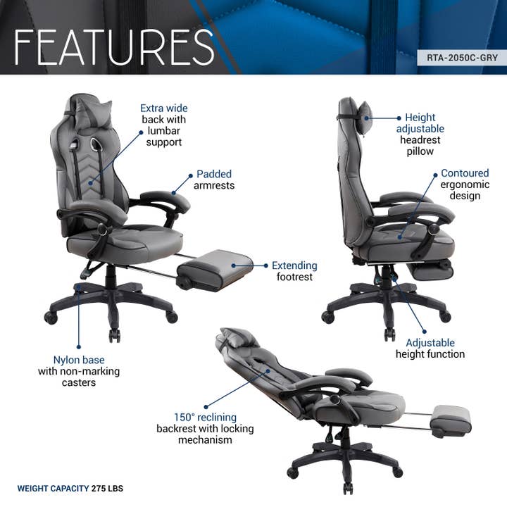 RTA Products LLC - Wholesale Chair - Executive Gaming Chair with Footrest2