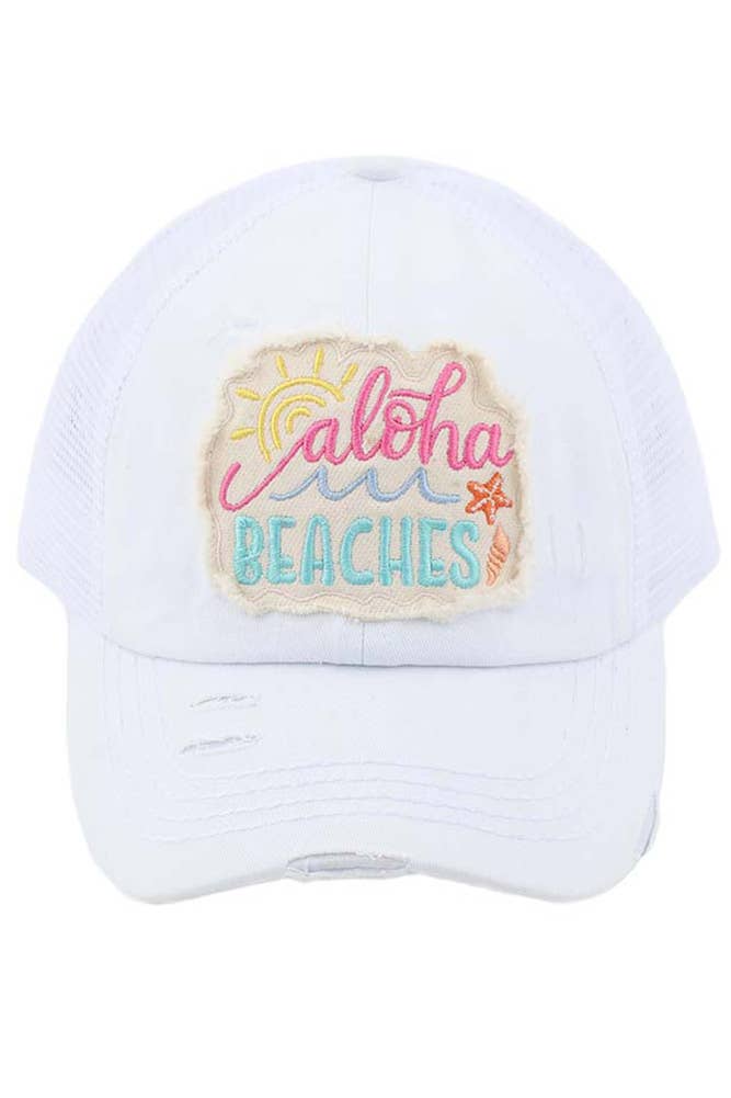Hana - Wholesale Ponytail Cap - Women's - C.C Aloha Beaches Patch Distressed Pony Cap10