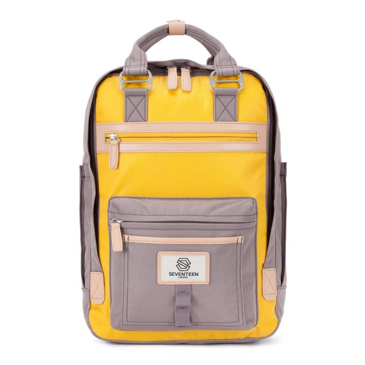 Wimbledon Backpack - Grey with Yellow for wholesale by SEVENTEEN LONDON