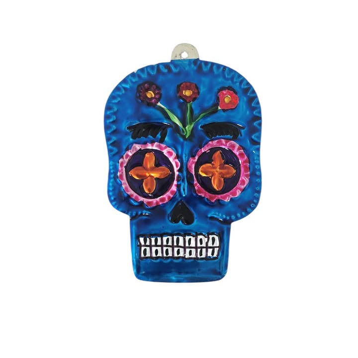 Tin Day of the Dead Sugar Skull Ornament for wholesale by Sedona Spirit