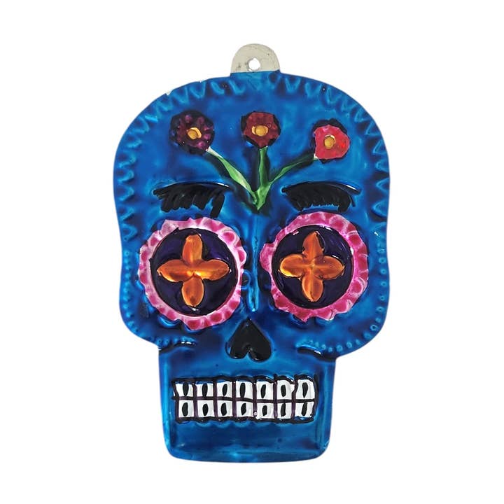 Tin Day of the Dead Sugar Skull for wholesale by Sedona Spirit