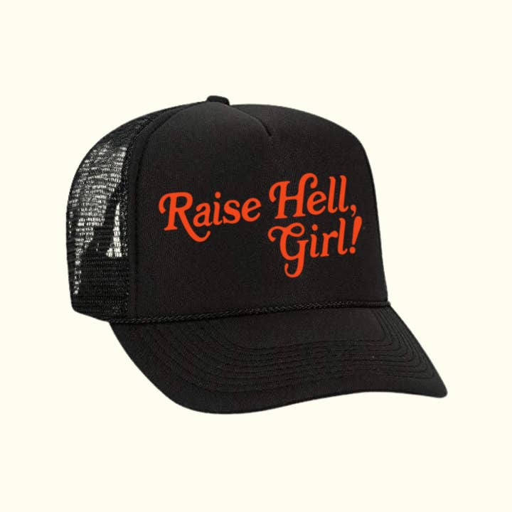 WE THE BABES - Wholesale Trucker Hat - Women's - Raise Hell Girl Feminist Girl Power Trucker Hat - Black