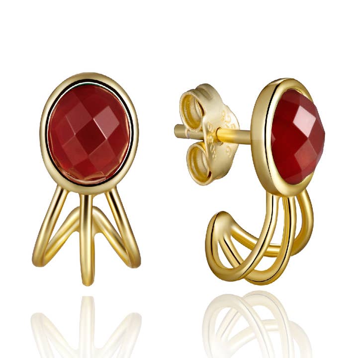 Mineral earring - 6mm red onyx - gold plated silver for wholesale by Buganto