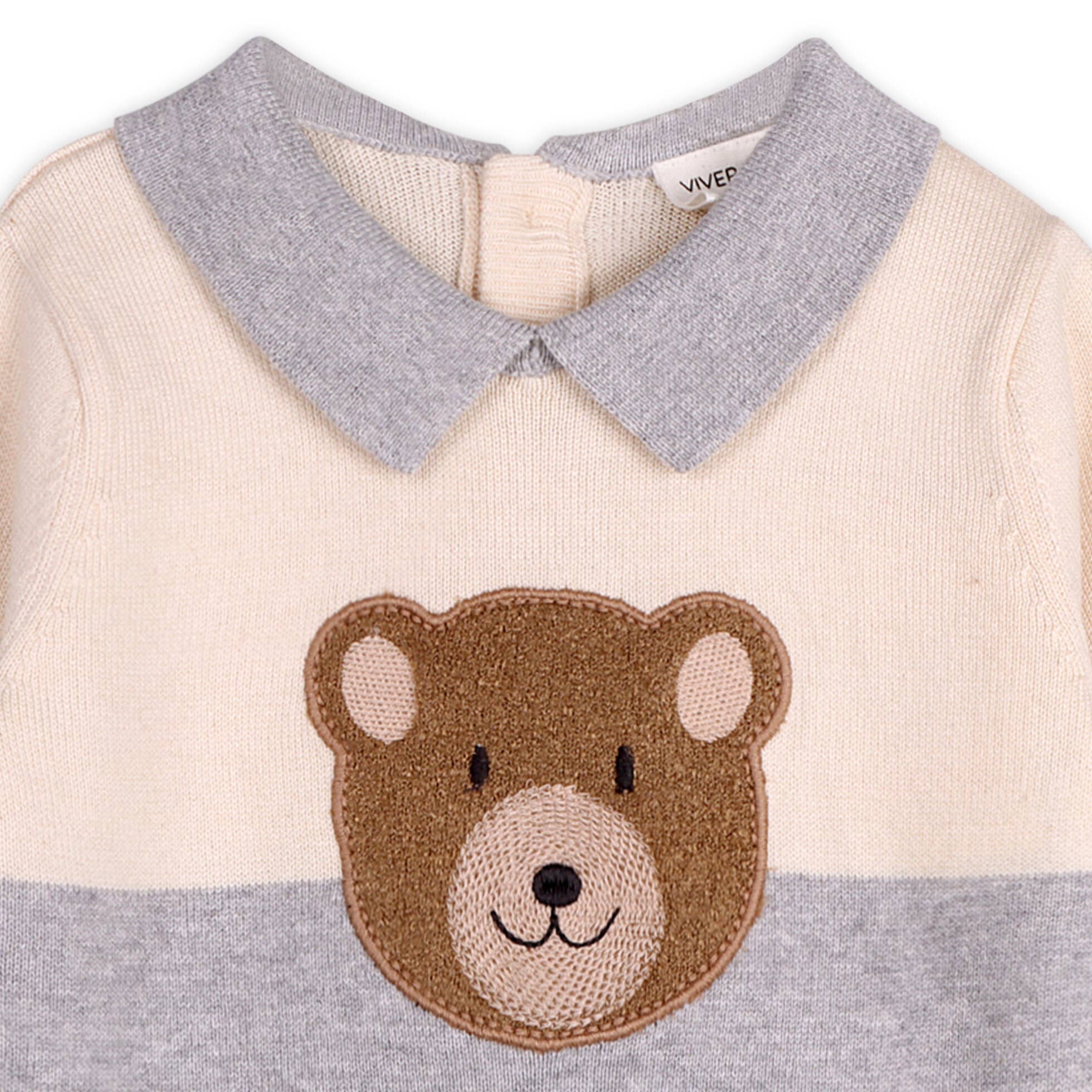Heather Grey Cuddly Bear Applique Sweater Knit Collar Baby Pullover for wholesale on Faire3