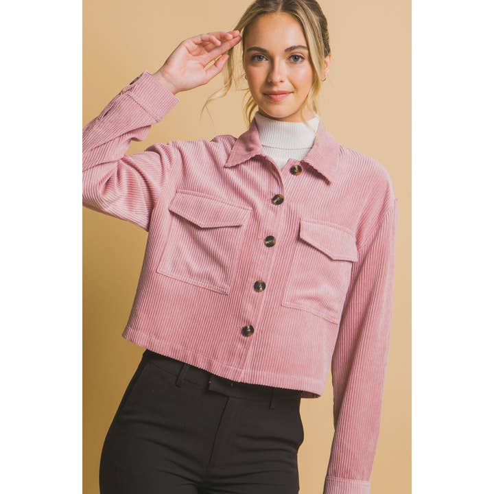 Semi Cropped Corduroy Button Up Shacket for wholesale by Apolline