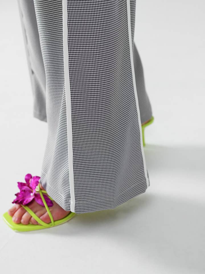 Grey Palazzo Black and White Gingham Pants With Drawstring for wholesale on Faire