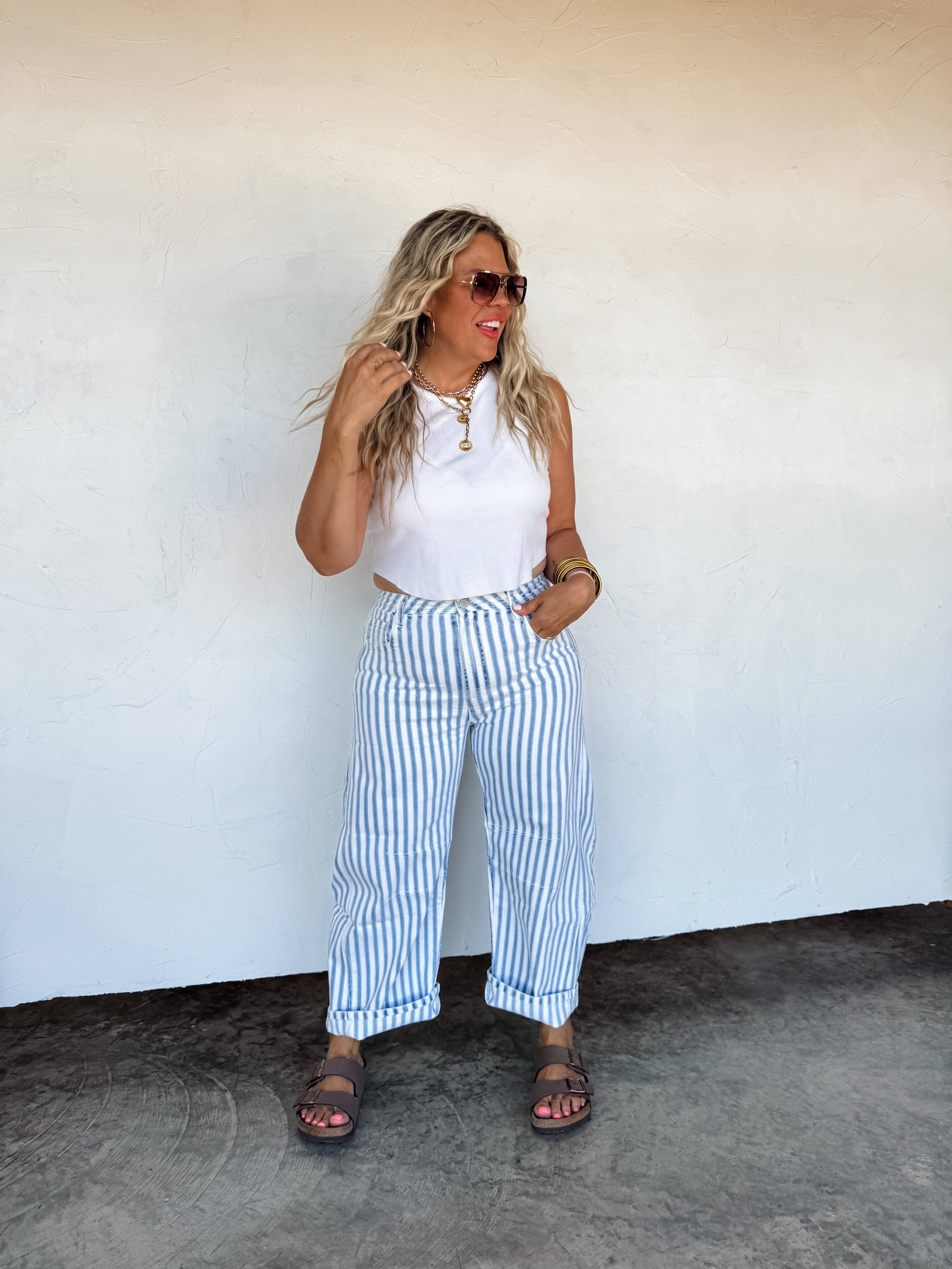 BLAKELEY - Wholesale Jeans - Women's - BEACHY STRIPE BARREL JEAN1