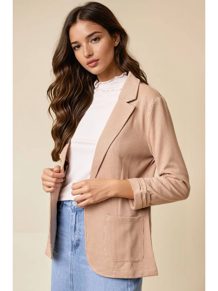 Doe and Rae - Wholesale Blazer - Women's - Shirred Sleeve Textured Blazer - 10150J7