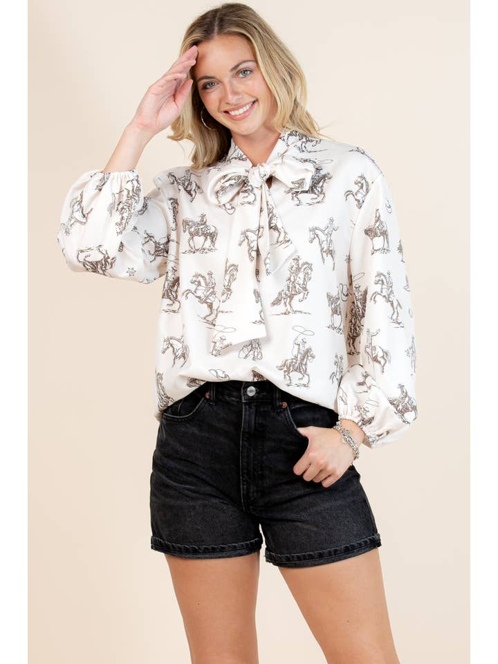 Multi Colored T1629-5302-Western Sheriff Cowboy Print Blouse for wholesale on Faire2