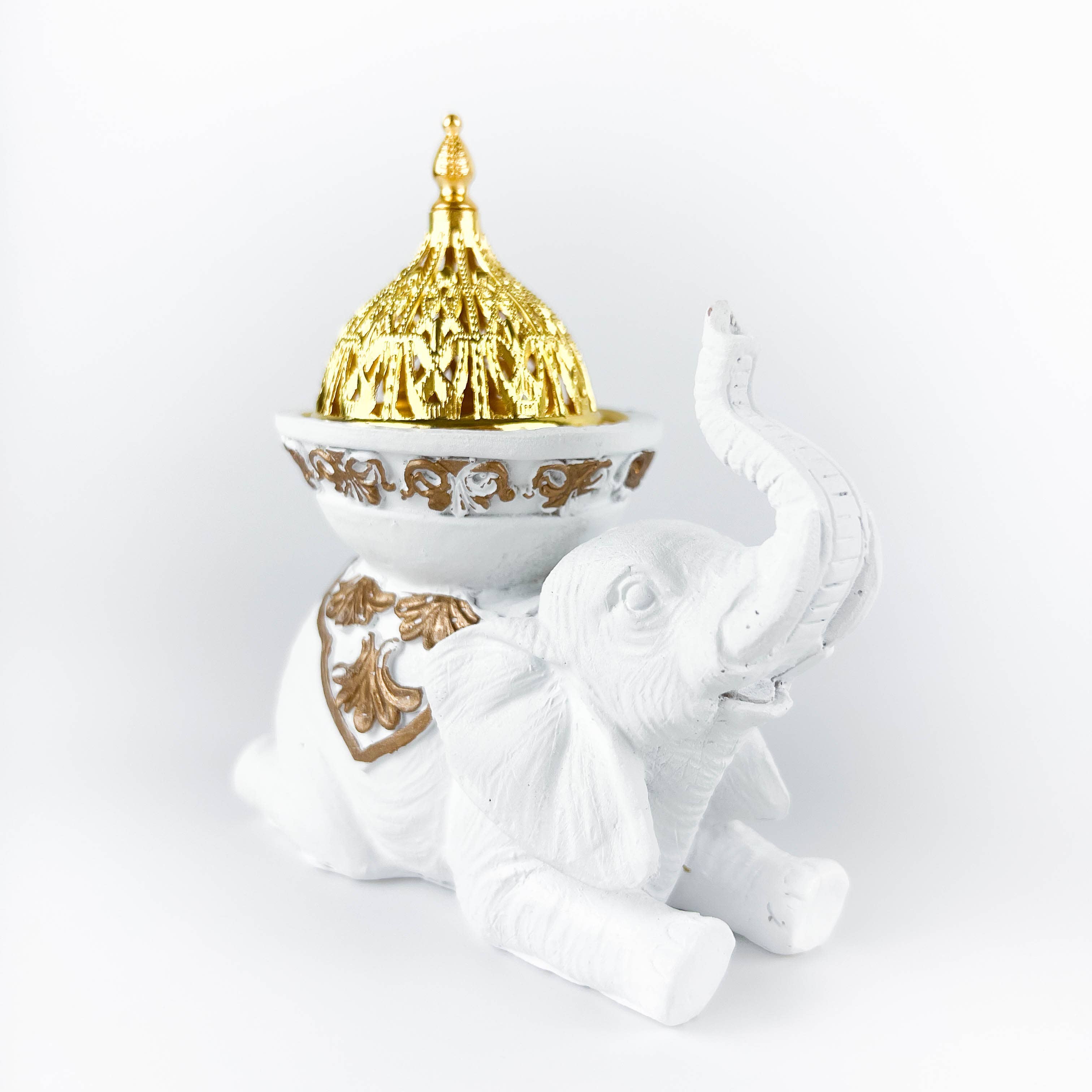 GREENROOTS USA LLC - Wholesale Incense Holder - White Elephant Incense Burner/Candle Holder 5"H 5"W0