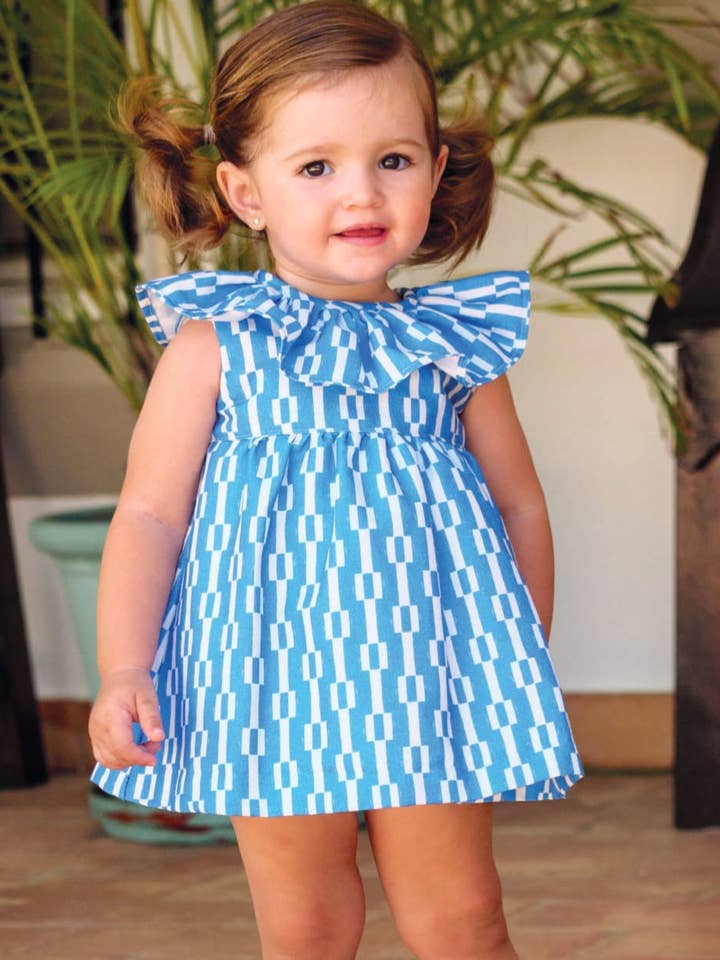 Vestido geométrico azul bebé niña for wholesale by Charanga