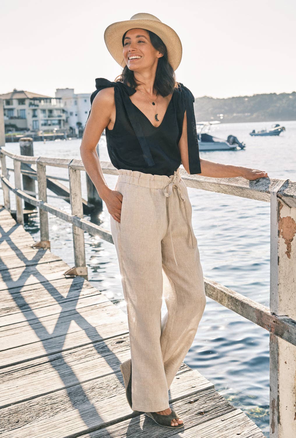 Carlotta Pure Italian Linen Pants Oatmeal