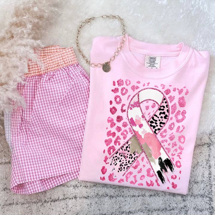 Borstkanker Bewustzijnsstrikje Faux Glitter DTF Warmteoverdracht voor wholesale door Trendy Transfers