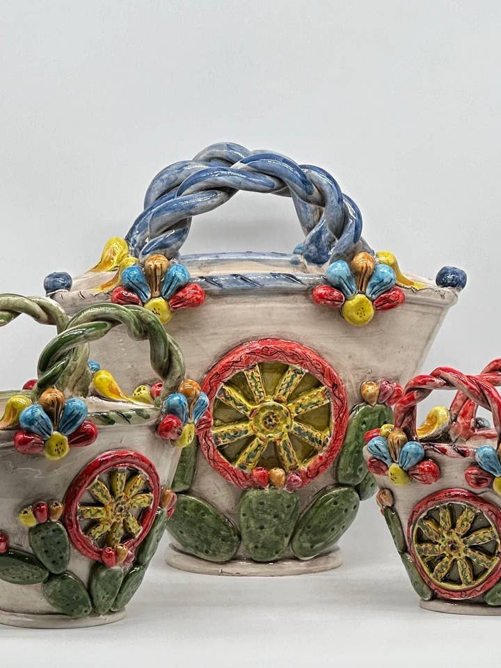 Organizador artesanal para centros de mesa Coffa Siciliana Ceramica Caltagirone para venta al por mayor de DD Ceramiche Siciliane