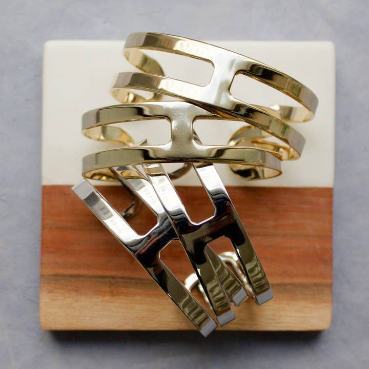 Rectangle Cut Out 2 Piece Cuff Set 3/4"|Gold|Silver for wholesale by a.v. max