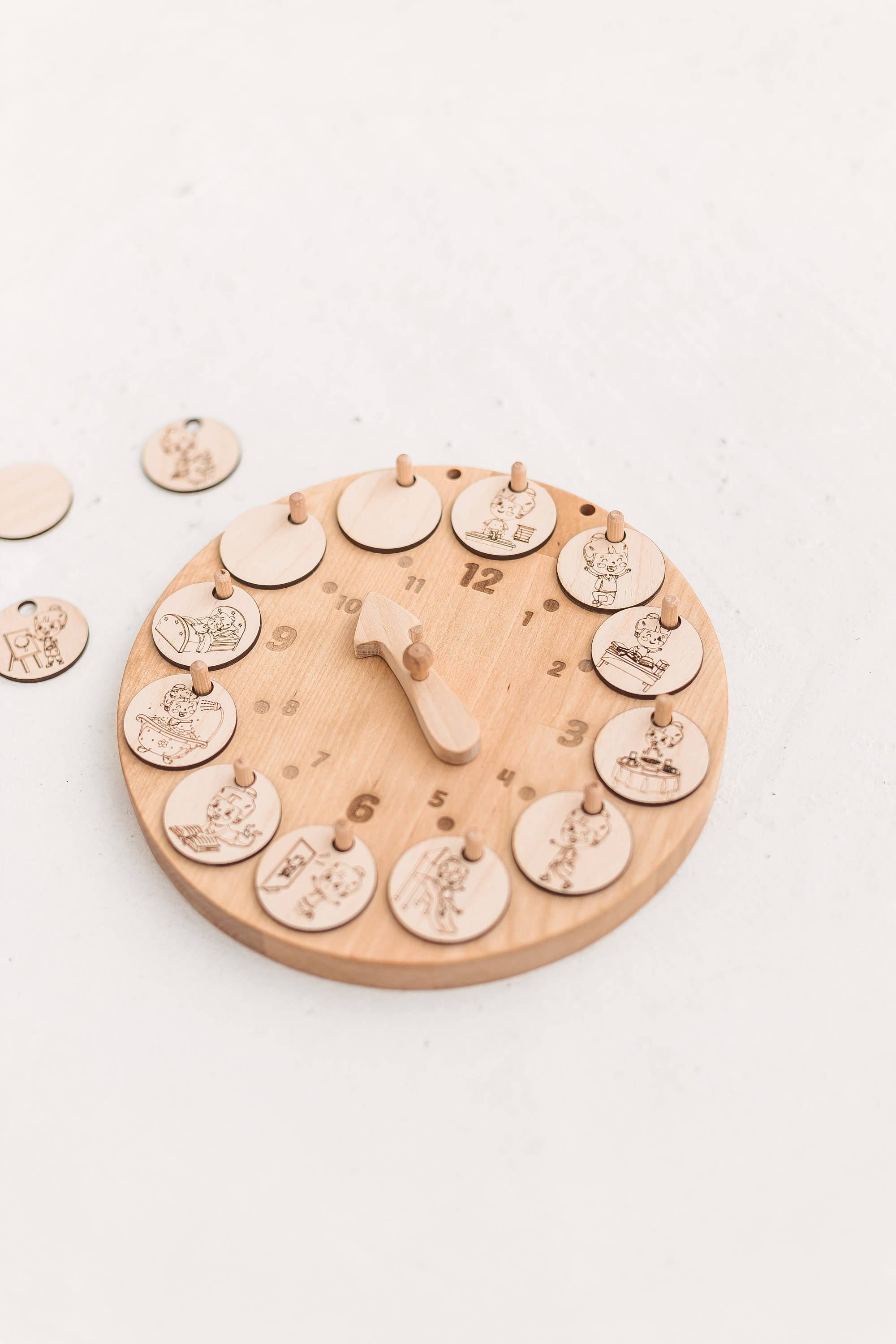 Woodinout - Wholesale Wood Toy - Kids - Wooden routine clock, 14 visual daily planner cards2