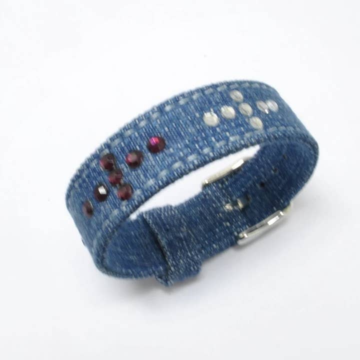 Declic - Venta al por mayor Brazalete - Pulsera de vaqueros y cristal 16F, se vende en 5 diseños variados