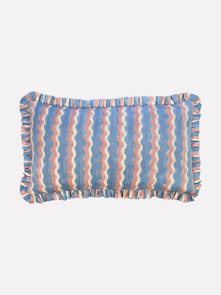 Cotton Quilted Frill Cushion | Whirly | Blueberry | Small for wholesale by YONDER.