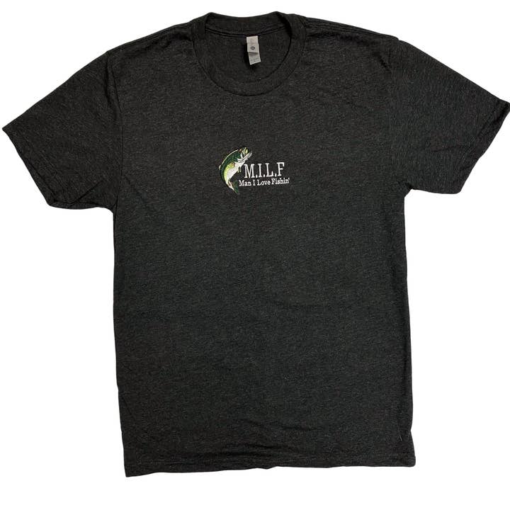 IncredibleGood Inc - Vente T-shirt – unisexe - T-shirt noir brodé Man I Love Fishin' MILF, unisexe