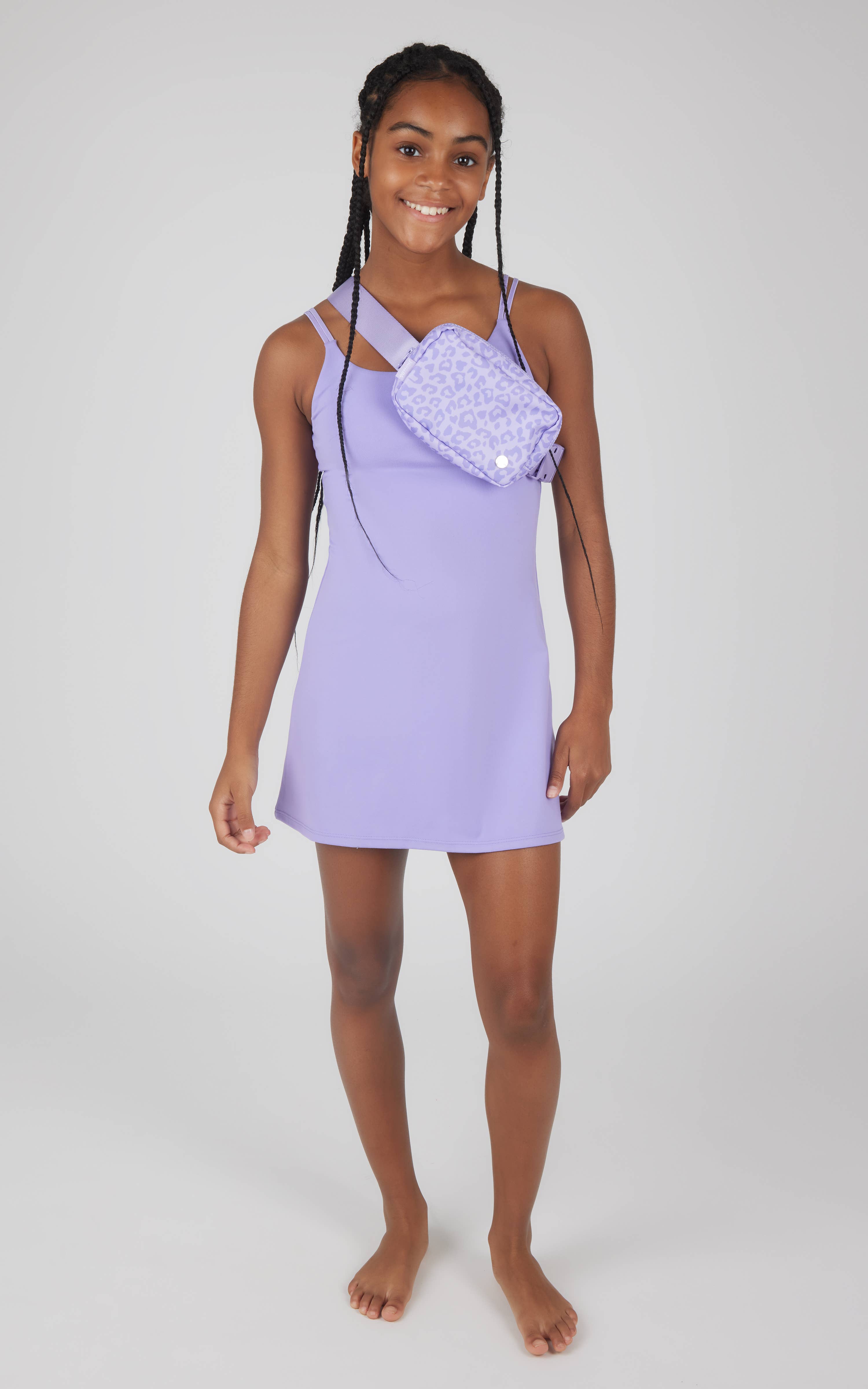 90 Degree by Reflex & Yogalicious - Wholesale Athletic Dress - Kids - Girls Lux Tennis Dress with Inner Bra and Fanny Bag - Set6