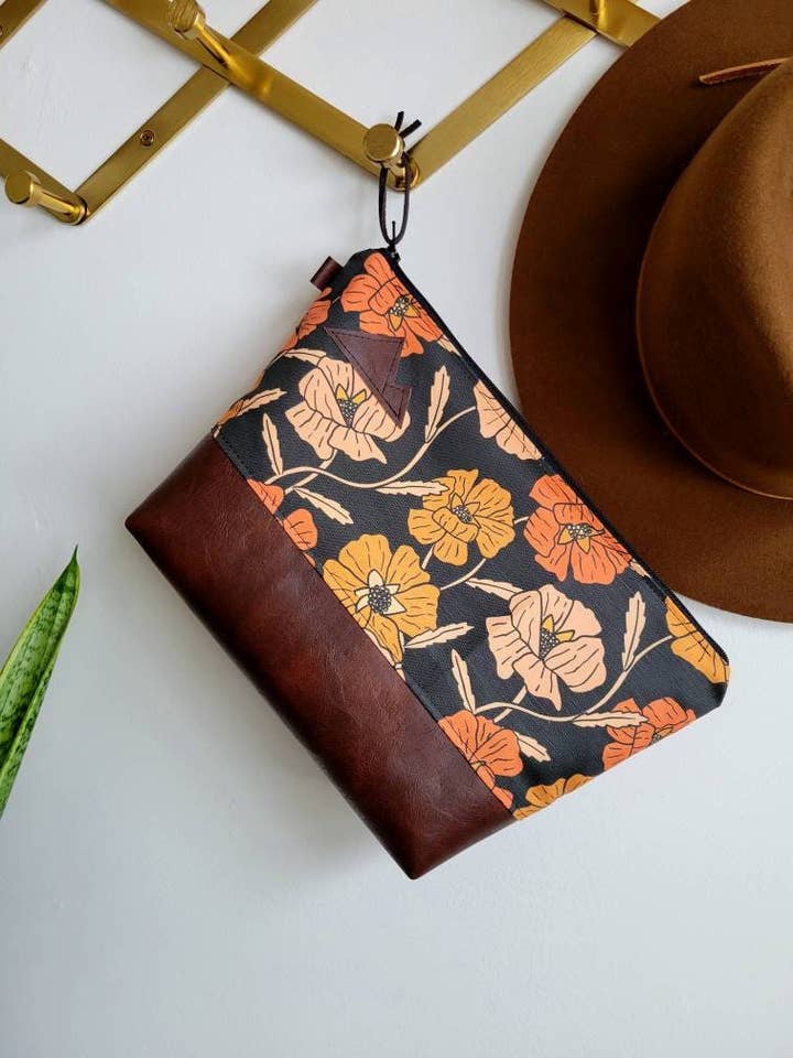 Large Travel Bag with Poppy Print & Mountain Patch for wholesale by 2nd Story Studio