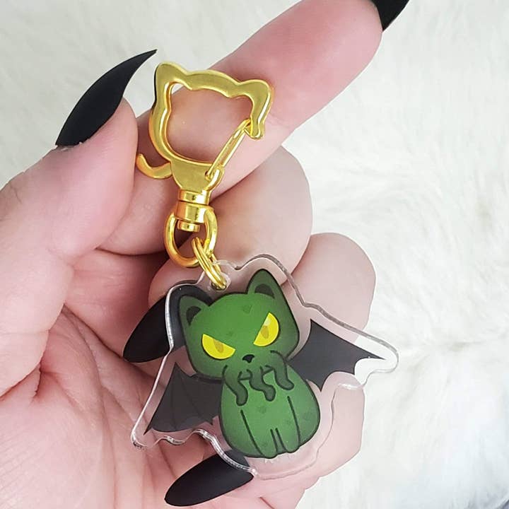 Cathulhu Acrylic Keychain - Spooky Cute Cthulhu Cat for wholesale by Monster Kitty Society