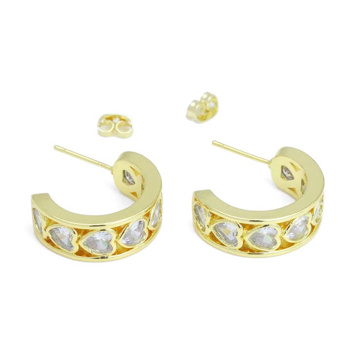 Aros de aro gruesos con forma de corazón transparente con circonita cúbica, SKU #LX671 para venta al por mayor de BestBeads&Beyond