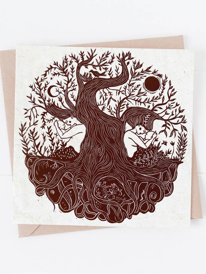 New Beginnings card, tree of life, motherhood, birth nature for wholesale by Prints by the Bay