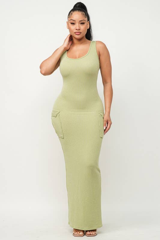 Boswell - Wholesale Dress - Women's - Pocket Detail Rib Long Dress5