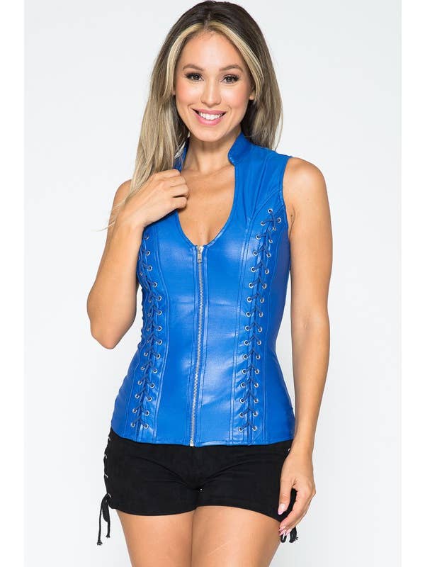Lydia USA - Wholesale Blouse - Women's - Front Lace Up Back Cut Out Pleather Plus Top13