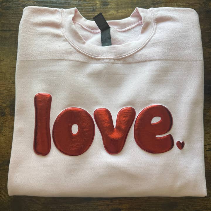 Metallic Red Puff Design Shirt | Bubble "love" Typography for wholesale by The Print Genies