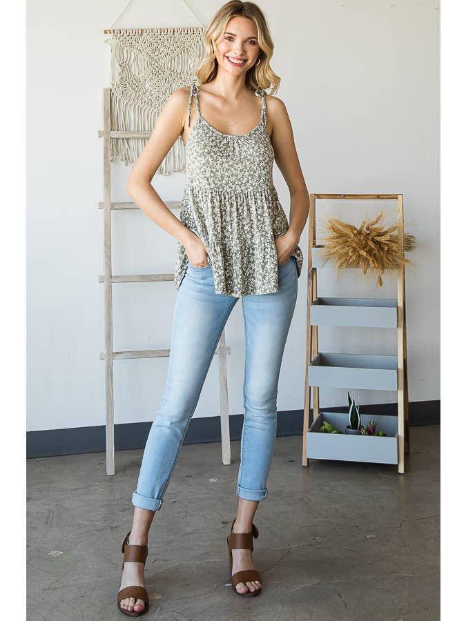 7th Ray - Wholesale Tunic - Women's - Floral Tiered Babydoll Adjustable Tie Flared Cami Top T478419